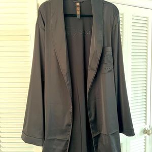 Savage X Fenty Carnival Satin Smoking Jacket in Black Caviar Size Medium